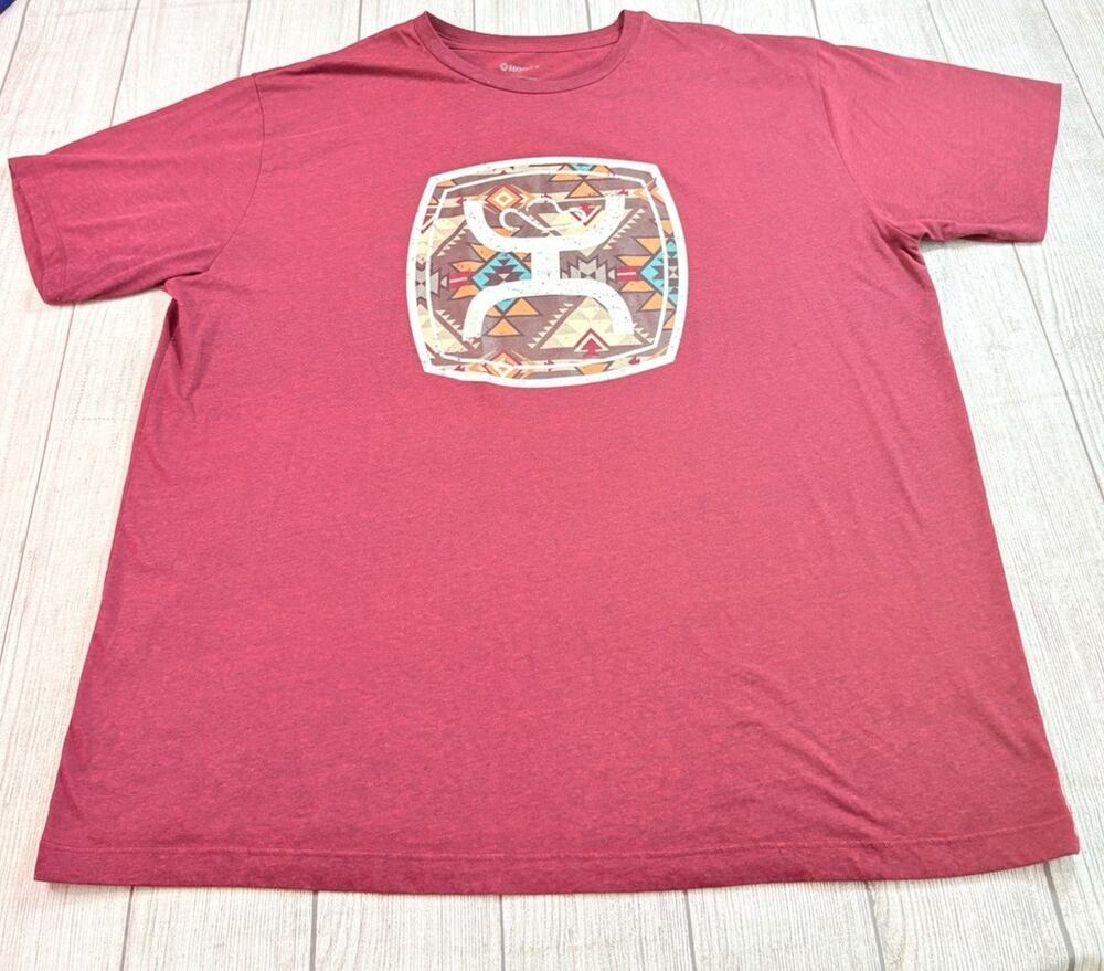Hooey Men’s Zenith Logo Graphic T-shirt Western Aztec Maroon Size XXXL
